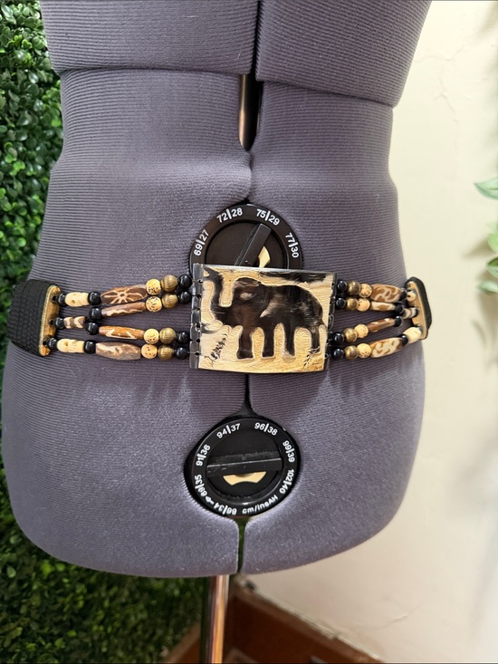 Accessories - Handcrafted Elephant Wooden Bead Waist Belt - Black & Brown